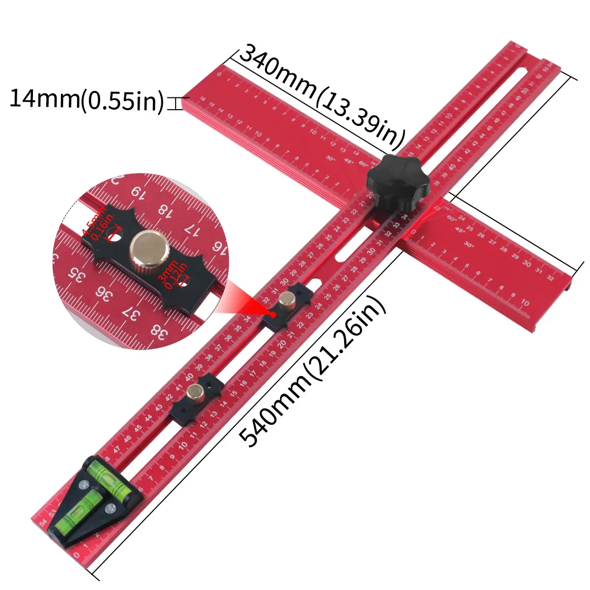 Adjustable 2-in-1 Drilling Positioning Ruler, Aluminum Alloy Cabinet Hardware Jig, Cabinet Drawer Door Hole Drilling Template