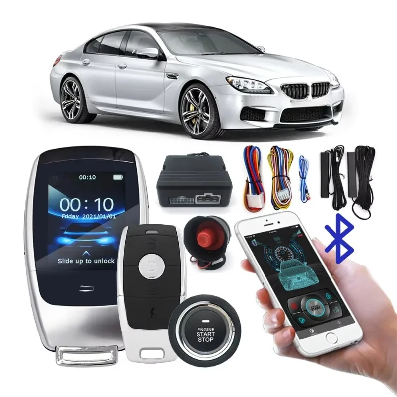 CARQSENG Car Alarms Remote Start Stop PKE Car Alarms with Smart Key and BT Phone App Control