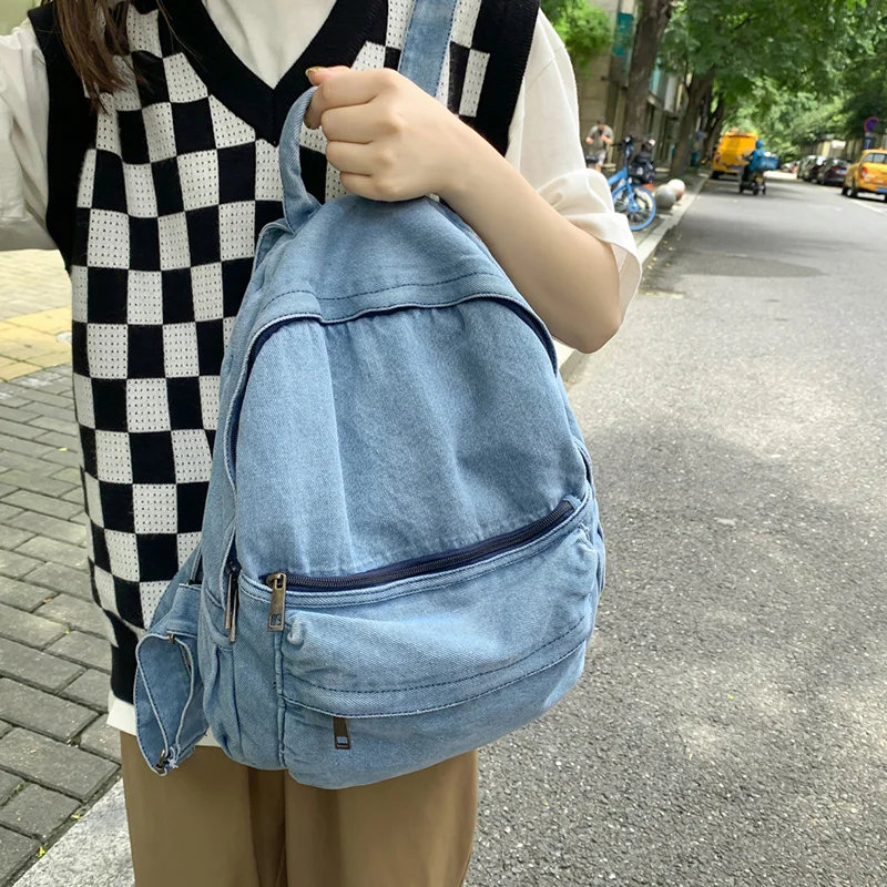 New Gray Denim Backpack Women\'s Leisure Travel Outing Shoulder Bag Female Fashion Schoolbags Suitable For Boys And Girls Mochila