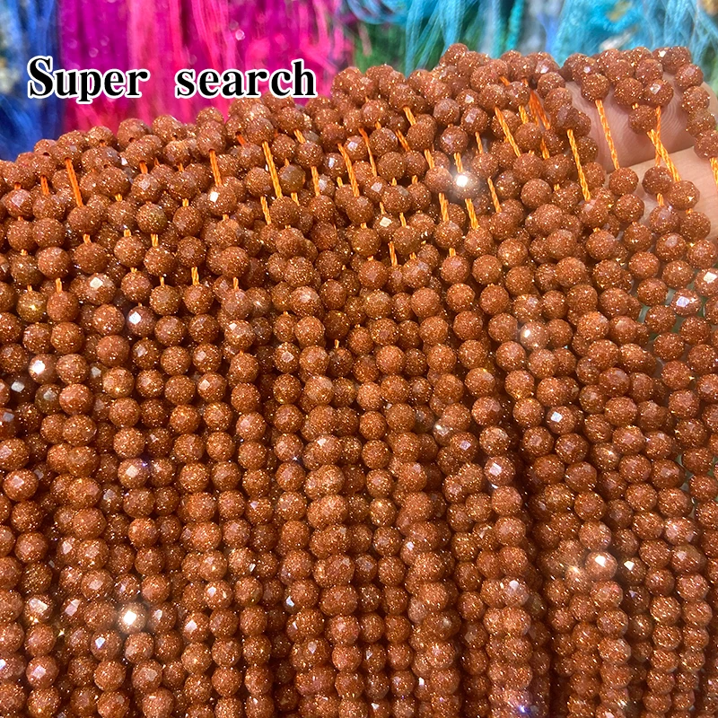 Natural golden Sandstond 2/3/4mm Faceted Mineral Loose Beads For Jewelry Making DIY Christmas Gift Bracelets 15'' Tiny Stone