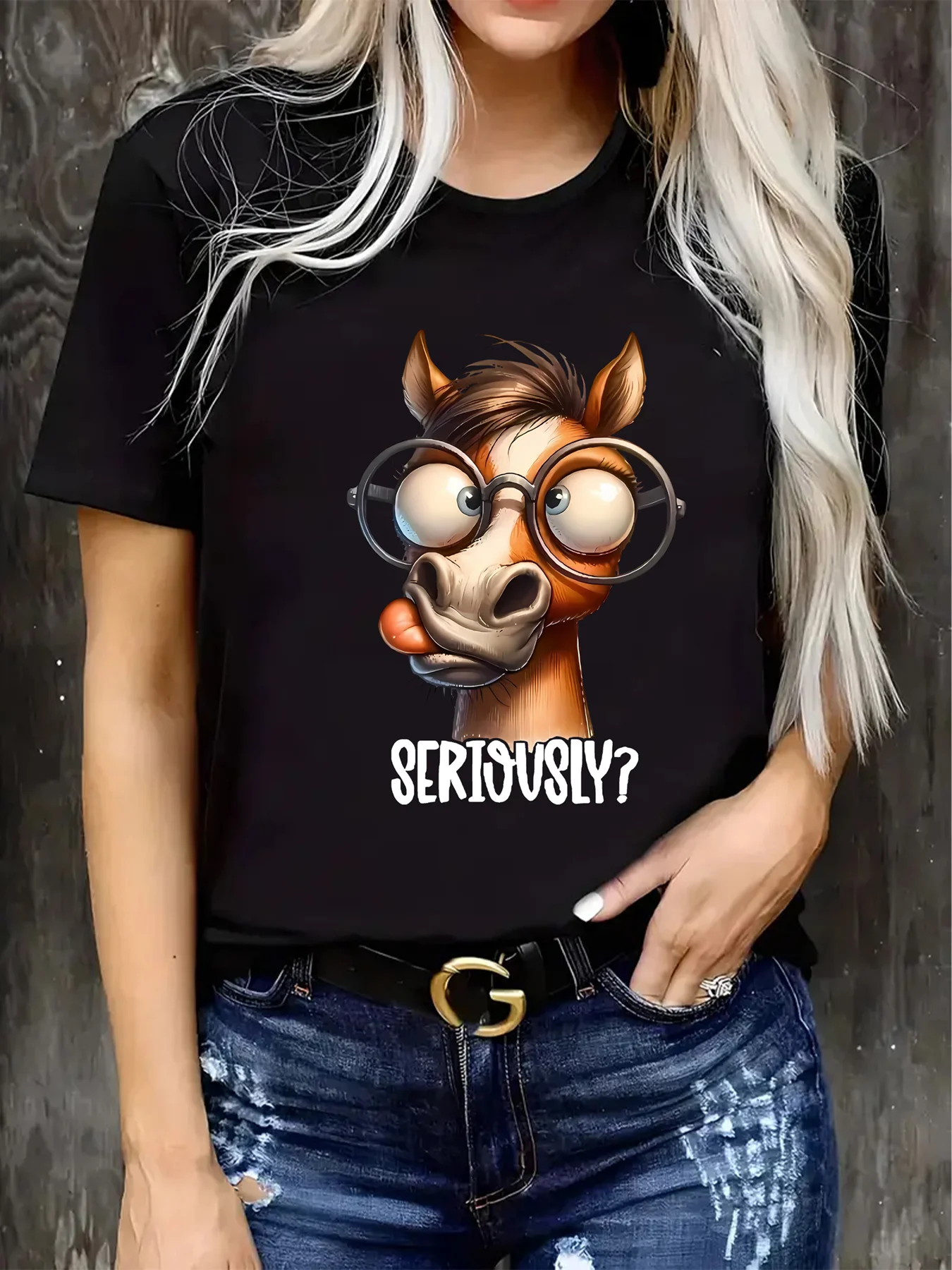 [เสื้อยืดกราฟิกตลก] เสื้อยืดกราฟิกม้าตลกของผู้หญิงที่สะดวกสบาย |   เสื้อยืดคอกลมดีไซน์ตลกสำหรับทุกฤดูกาล