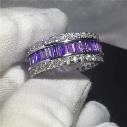 14K White Gold Lab Amethyst Promise Ring Engagement Wedding Band Rings for Women Men Jewelry Gift