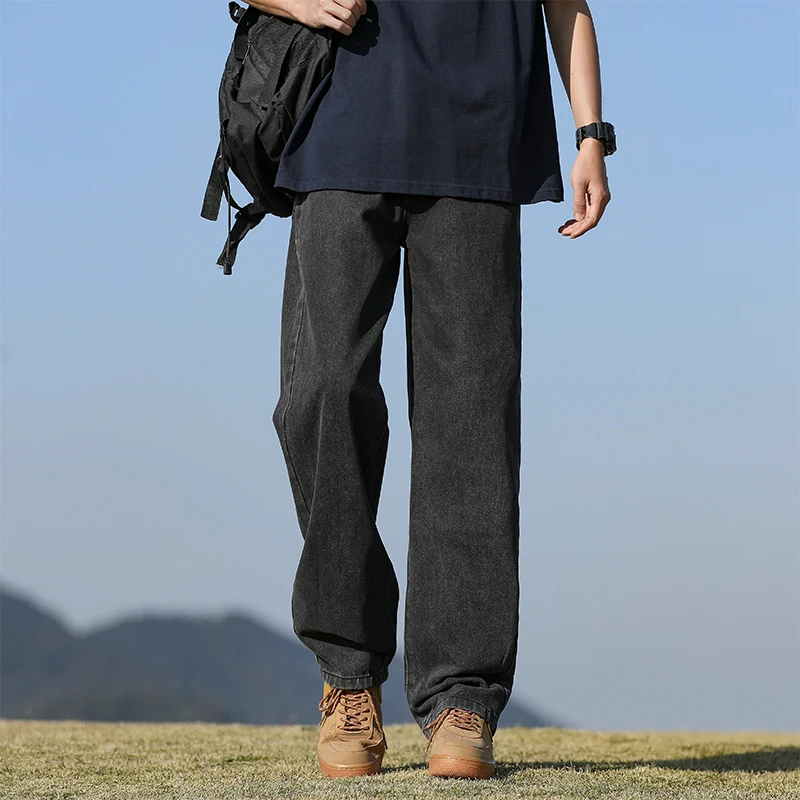 Autumn men's jeans loose and breathable solid color casual straight leg pants, a must-have cool and handsome for high street you - Image 3