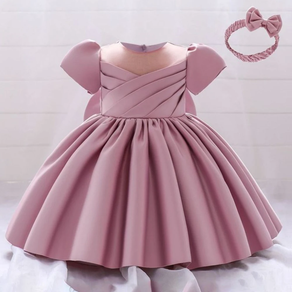 Newborns Toddler Clothing Baptism Princess Party Costume Baby Girl Clothes Pageant Big Bow 1st Birthday Dress For  Short Sleeve