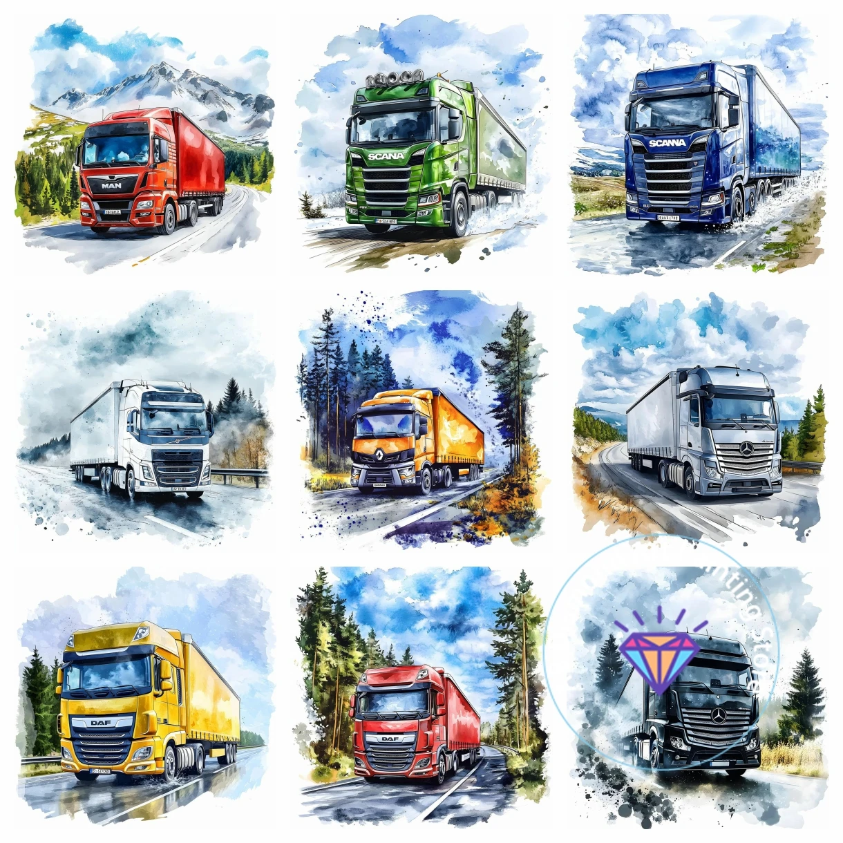 

European Truck and Giant Trailer AB Diamond Painting Kit 5D DIY Diamond Embroidery Cross Handmade Art Gift Home Decoration