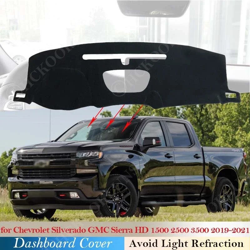 Cobertura do painel tapete dashmat para chevrolet silverado gmc sierra hd 1500 2500 3500 2019 2020 2021 almofada pára-sol acessórios