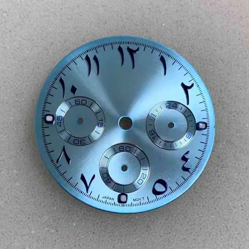 VK63 다이얼 29.5mm S 다이얼 아라비아 숫자 다이얼 녹색 야광 VK63 쿼츠 무브먼트 크로노그래프 시계 개조 시계 맞춤 제작