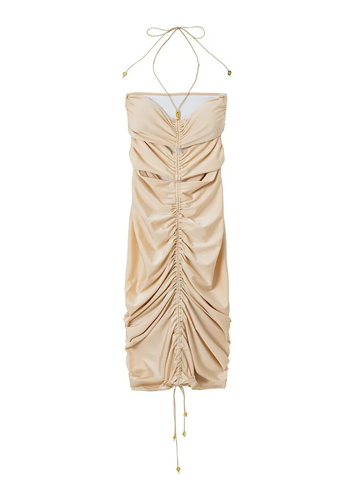 

Shimmering Skirt Glistening Drawstring Pleated Skirt High-Waist Figure-Flattering Beach Skirt Tight Bodycon Mini Skirts