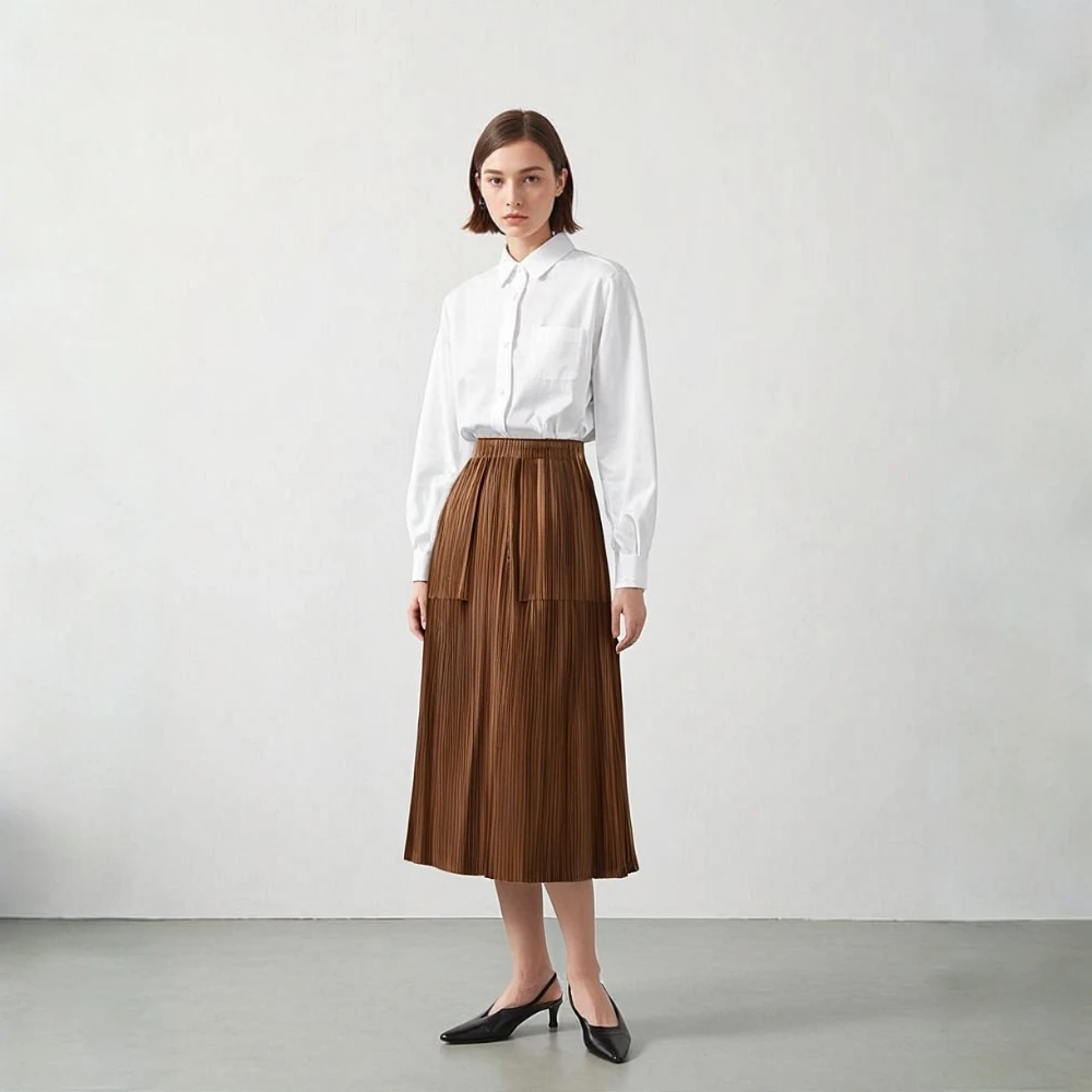 

Miyake Pleated Skirt Women's Pleated Skirt 2025 Autumn and Winter New High Waist Slimming Bag Hip Versatile Medium Long Style
