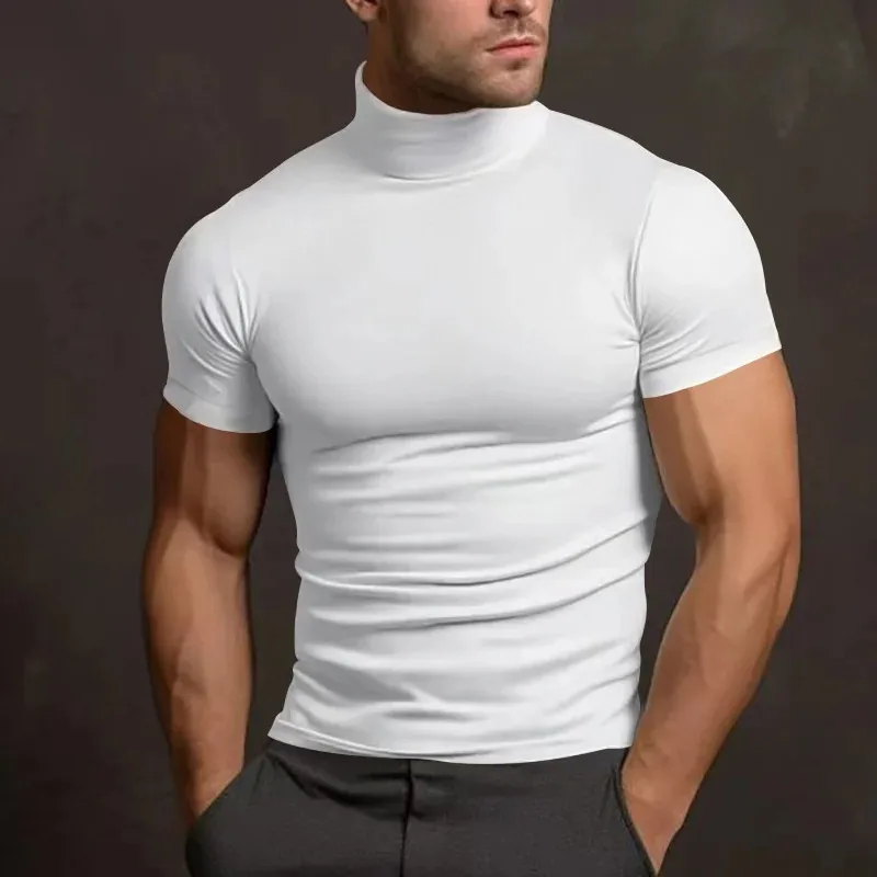 

New men's T-shirt Sport leisure running gym High Collar shirt training elastic quick drying short sleeve T-shirt men Tight tops