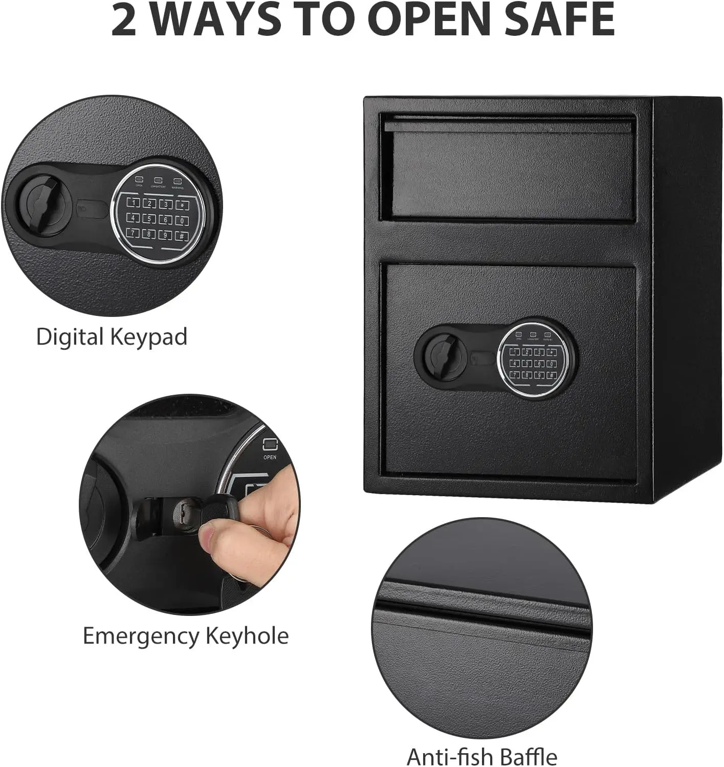 Depository Safe Digital Safe with Keypad, Locking Drop Box with Slot, Metal Lock Box with Two Emergency Keys for Your Valuables