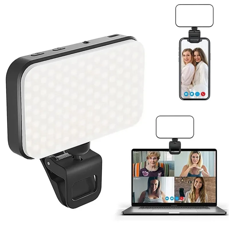 MEUYAG-Lámpara de relleno LED para Selfie, luz recargable con Clip para videoconferencia, 1000Mah, 3 modos de luz para teléfono móvil, tableta y portátil