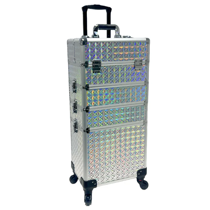 Professional Rolling Makeup Train Case With  Detachable Wheels Removable Multi-Layer Storage Box for Nail Hair and Beauty Tools
