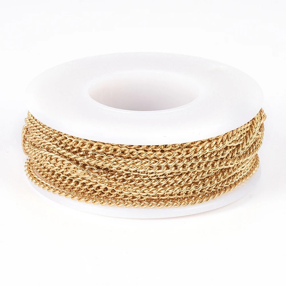 10m/roll Stainless Steel Curb Chain Bulk Soldered Link Golden Color for DIY Chokers Necklaces Bracelets Jewelry Making