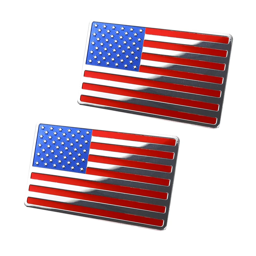 

2Pcs SilverRed American USA Metal Flag Emblem Car Fender Trunk Door Tailgate Badge for F-150 250 350 Ram Sierra Titan Yukon