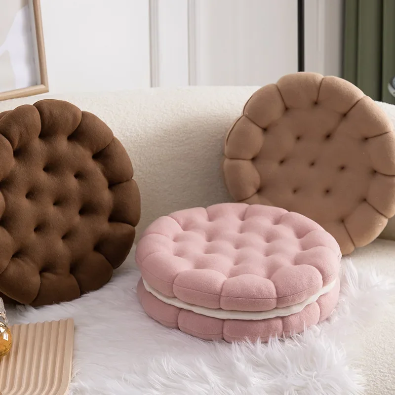 Creative Cookies Biscuits Shape Round Throw Pillow Seat Cushion for Couch Sofa Bed Chair Floor Bay Window Decorative Coussin