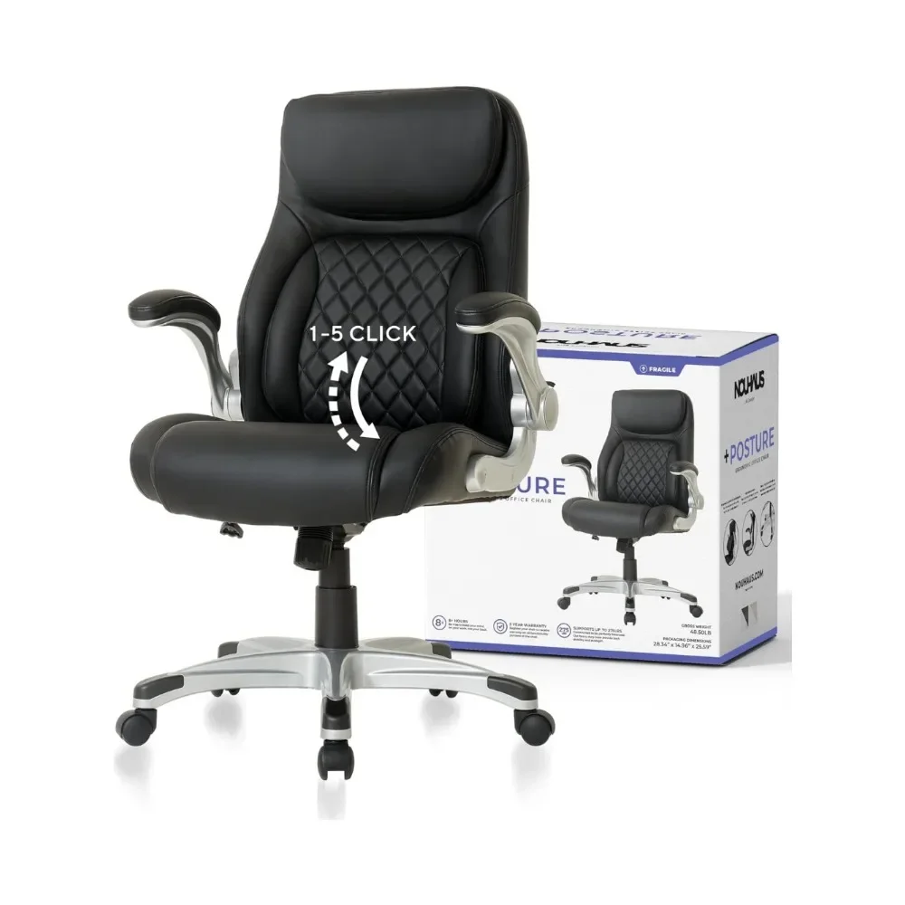 

Ergonomic PU Leather Office Chair with Click5 Lumbar Support & FlipAdjust Armrests - Modern Executive Chair for Your Computer De