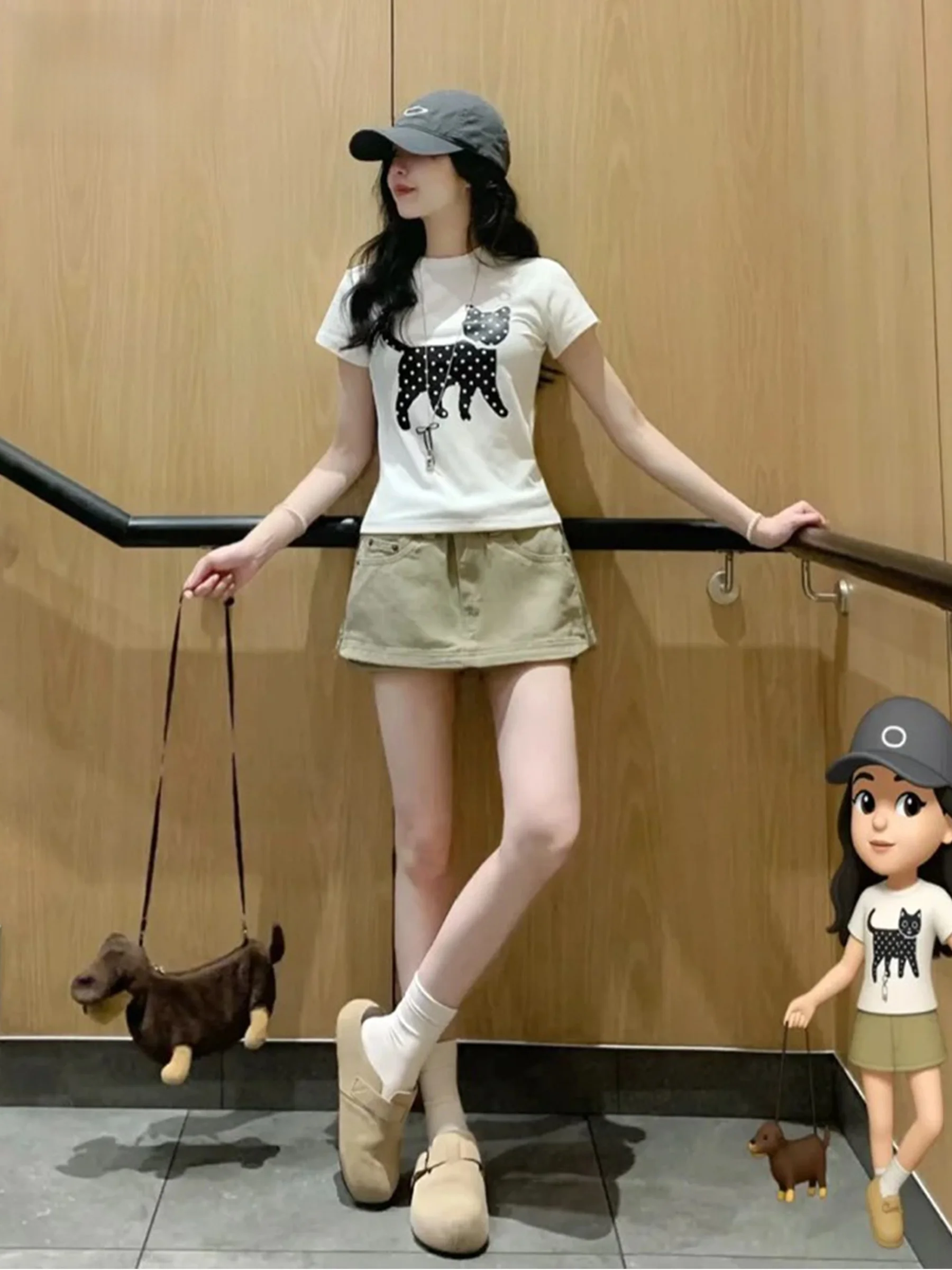 

Low Waist Pleated American Style Half Skirt Women's Summer New Side Zipper Bodycon Skirt Casual Cotton Blend Skirt