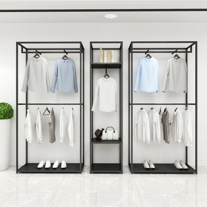 custom，Top Supplier Showroom Garment Display Furniture Black Iron Clothes Display Racks and Stand for Boutique