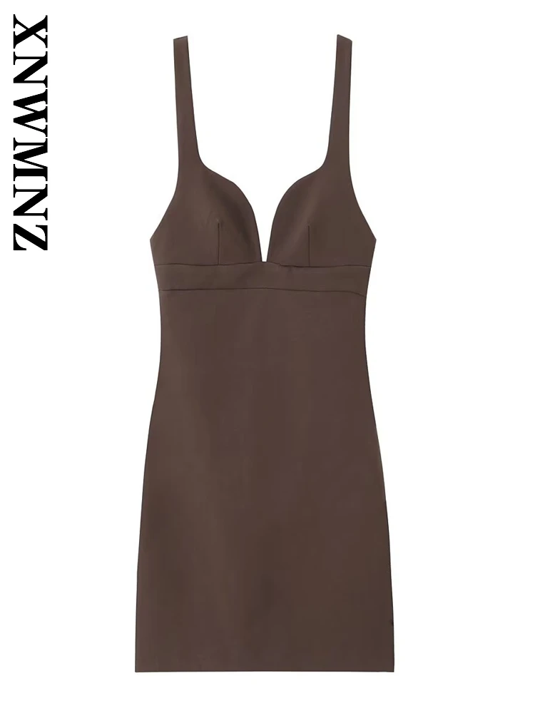 XNWMNZ 2025 Autumn Woman's Trendy wide shoulder strap Dresses Casual Fashion Lady Sleeveless V-Collar Simple Dress with Bowknot
