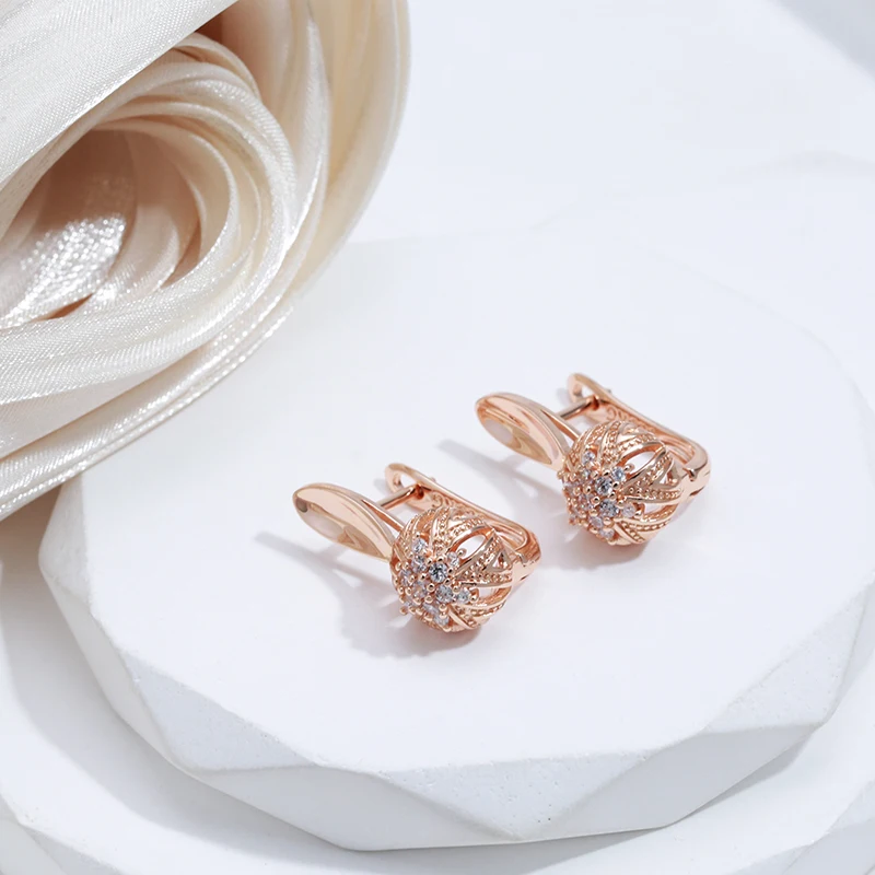 SYOUJYO Luxury Designer Crystal Flower English Earrings For Women 585 Rose Gold Color Jewelry Natural Zircon Vintage Earring New