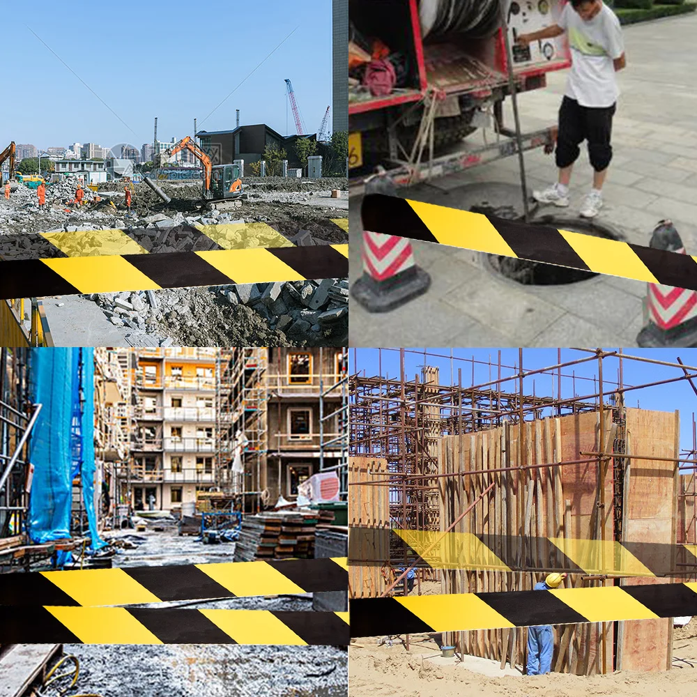 1 Roll Black Yellow Safety Tapes Mark Warning Danger Tapes Floors Walls Pipes Equipment in Construction Sites Hazardous Area