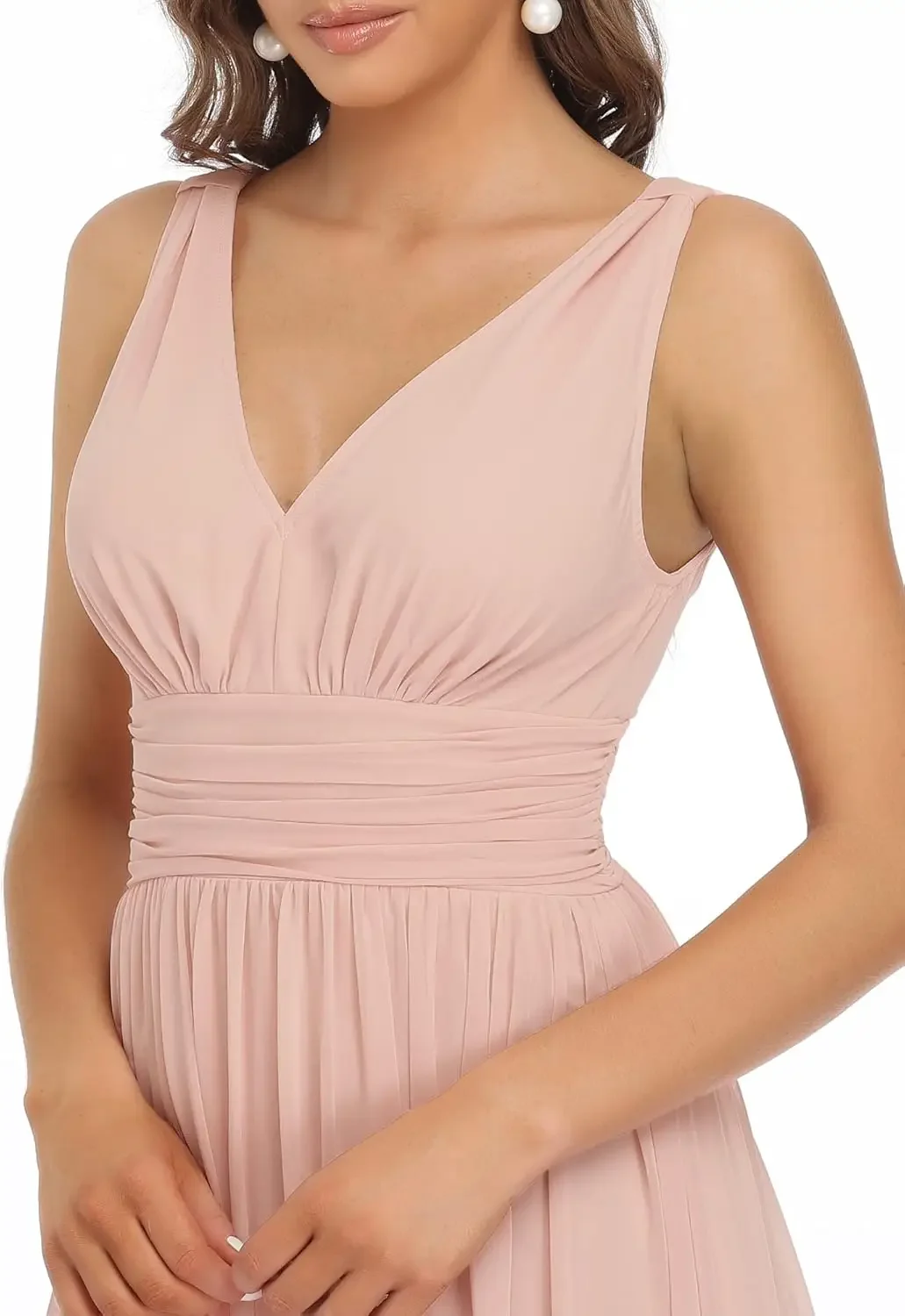 結婚式のゲストドレス 夜会服 レディース ブライドメイドドレス Vネック ノースリーブ Aライン シフォン フロアレングス フォーマルドレス