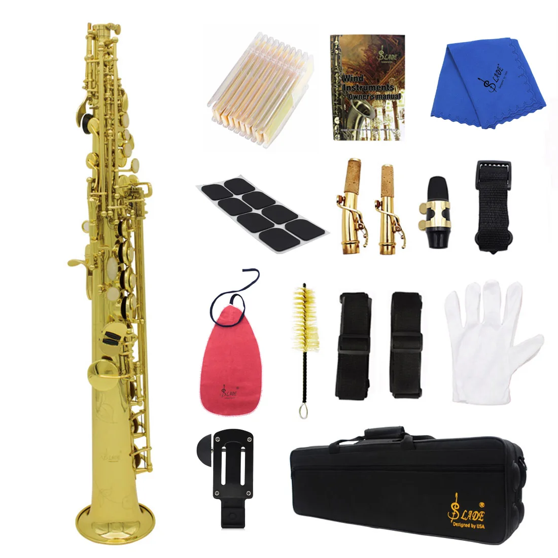 SLADE Soprano Straight Saxophone Professional Sax Soprano B Flat Brass Saxophone Woodwind Instruments with Saxophone Accessories