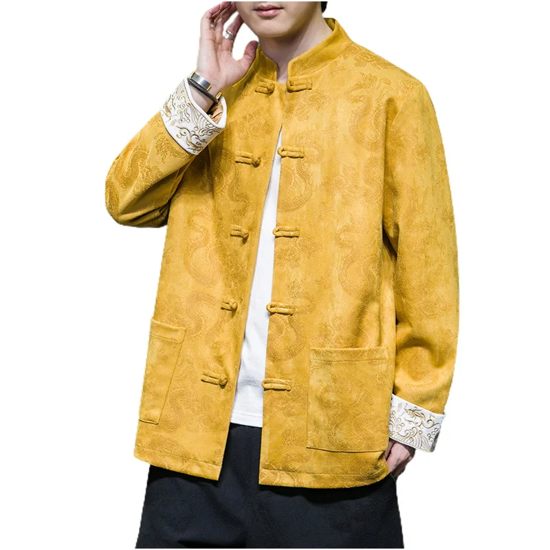 

Pink Suede Jaet Men's Spring Autumn Retro Chinese Sle Embroidery Maoist Coat Youth ular Long Sve Loose Fit Outerwear