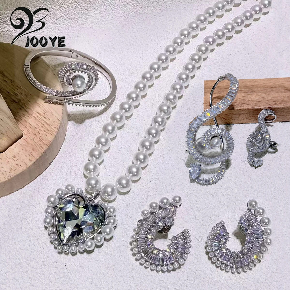 

Original 2025 New Trend Jewelry Sets Luxury White Note Heart Shaped Pearl Crystal Fashion Women's Necklace Bracelet Earrings