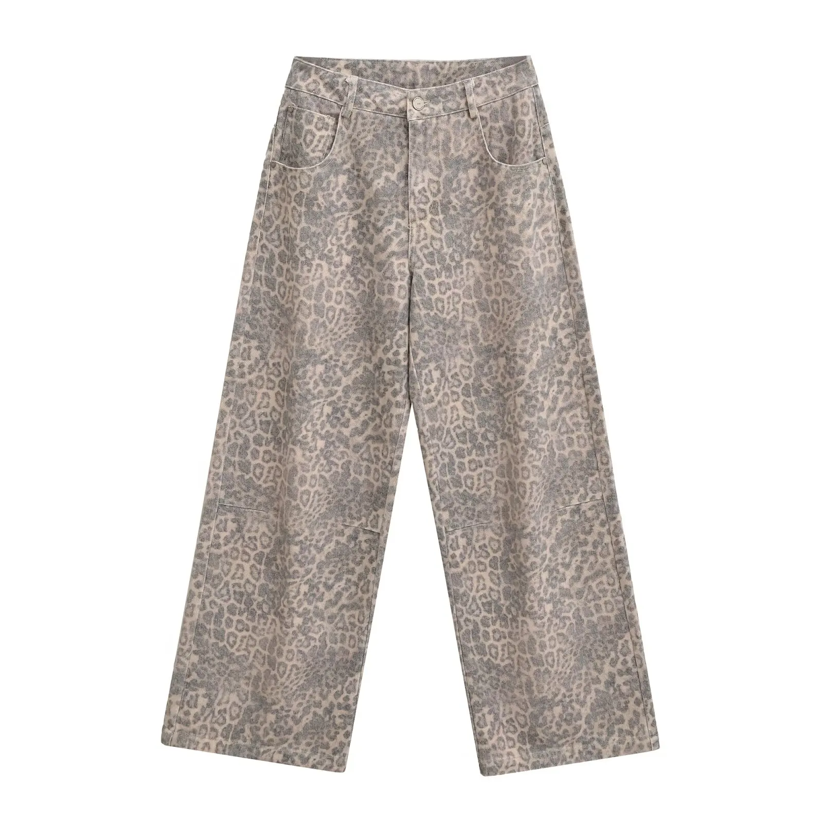 

High Waist Slimming Casual Pants American Internet Celebrity Leopard Print Washed out Vintage Floor-Length Trousers