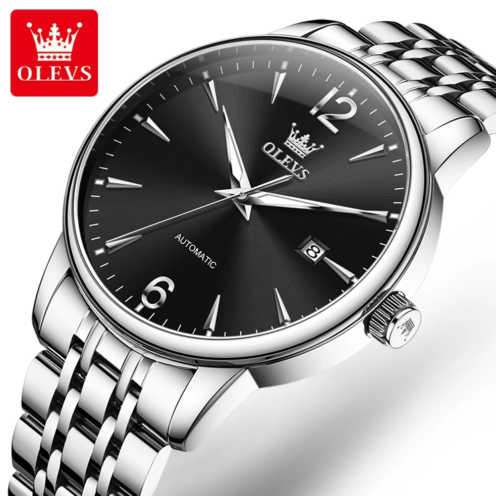 OLEVS 6741 メンズ機械式腕時計 2025年新作 高級自動巻き腕時計 メンズ サファイアクリスタル 防水 ムーンフェイズ腕時計 メンズ