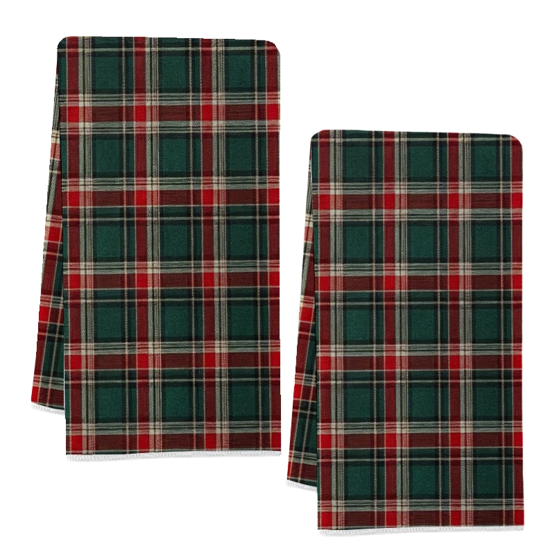2-Pack KTKA plaid kitchen towels, suitable for home cleaning, water-absorbing non-lint rags, red and green plaid pattern