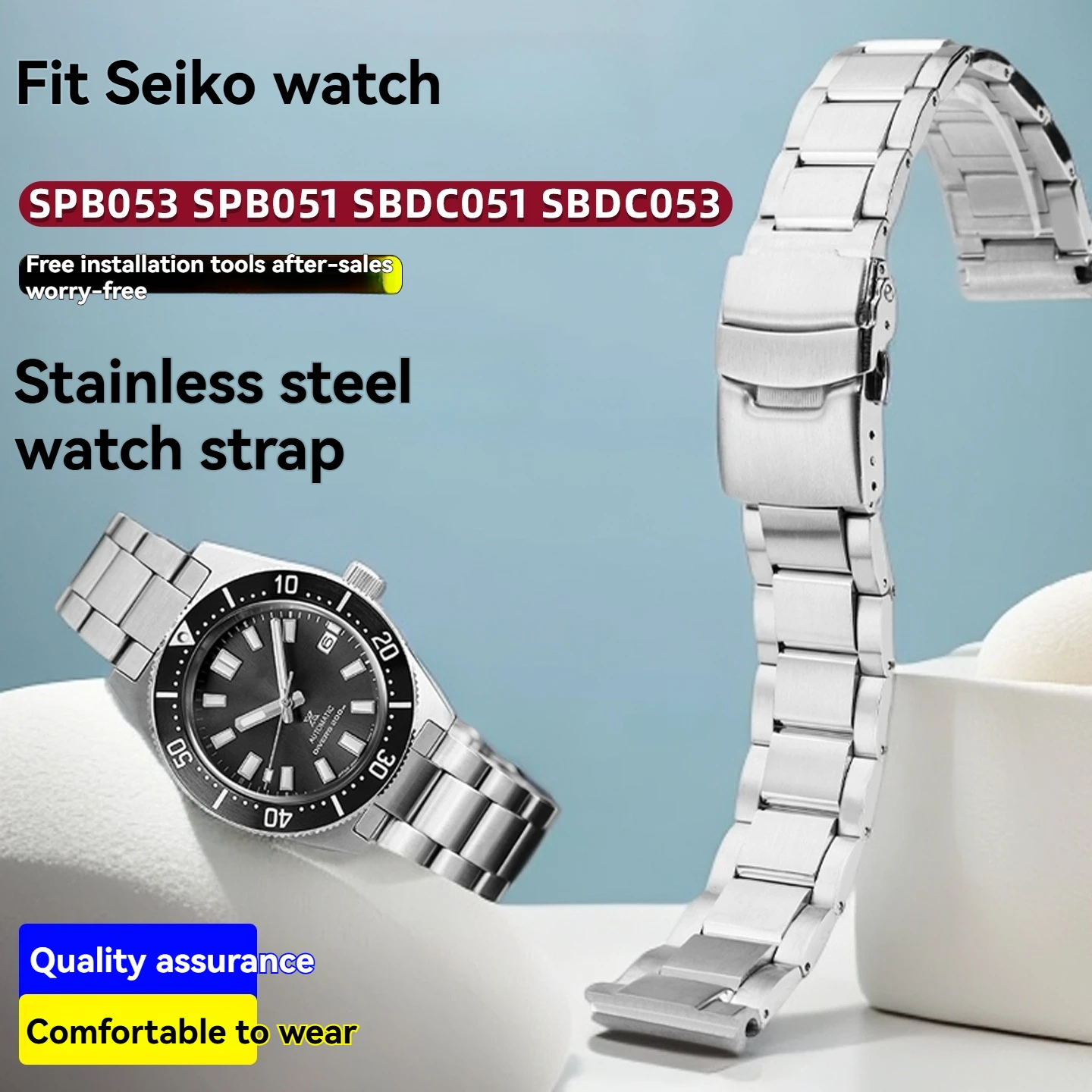 

Solid Fine Steel Watch Band 20mm for Seiko SPB053 SPB051 SBDC051 SBDC053 SBDC055 Series Curved End Metal Watch Chain Wristband