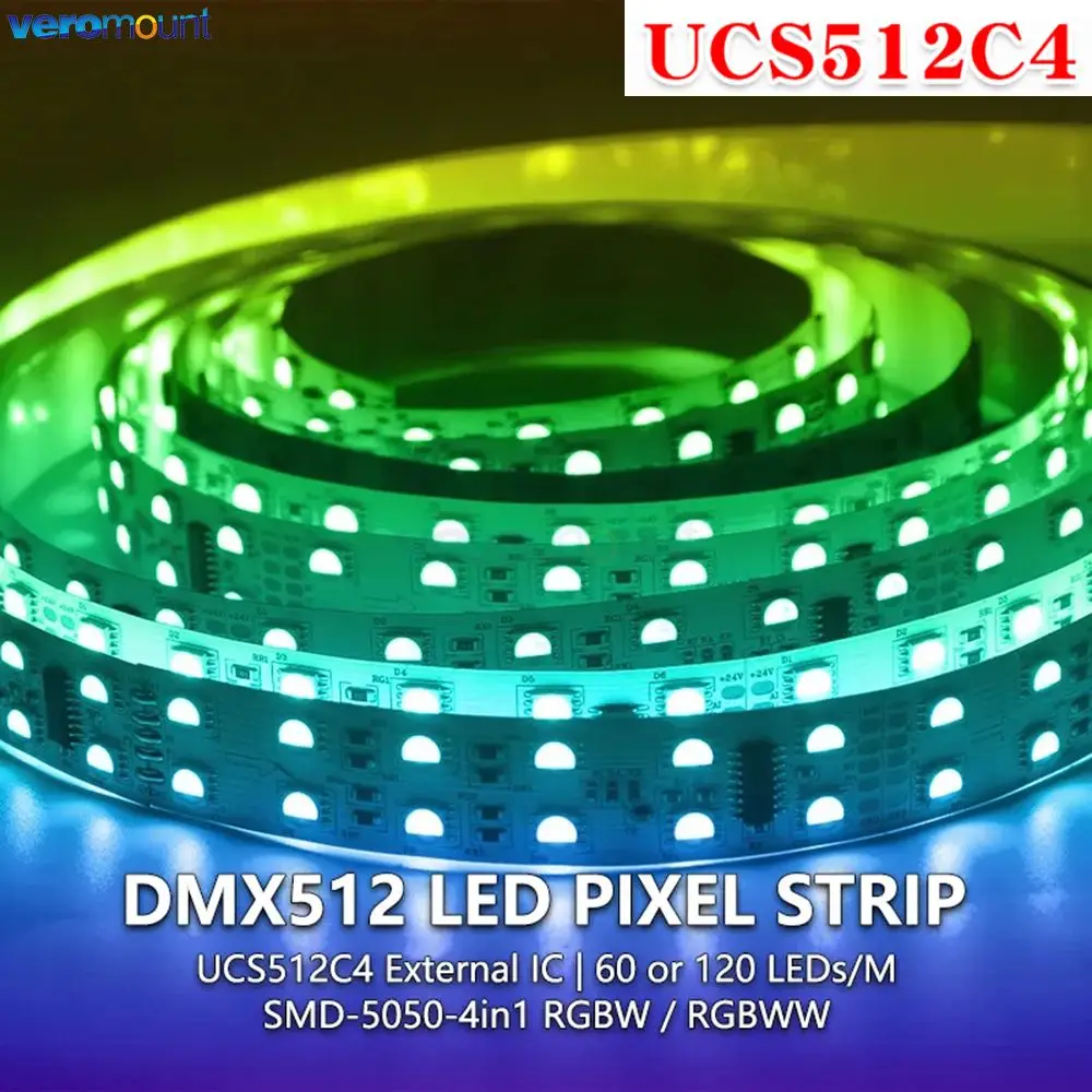 

5m DMX512 Pixel LED Strip 5050 RGBCW RGBWW 4 in 1 SMD Full Color External IC UCS512 Programmable Addressable Light 12V 24V DC