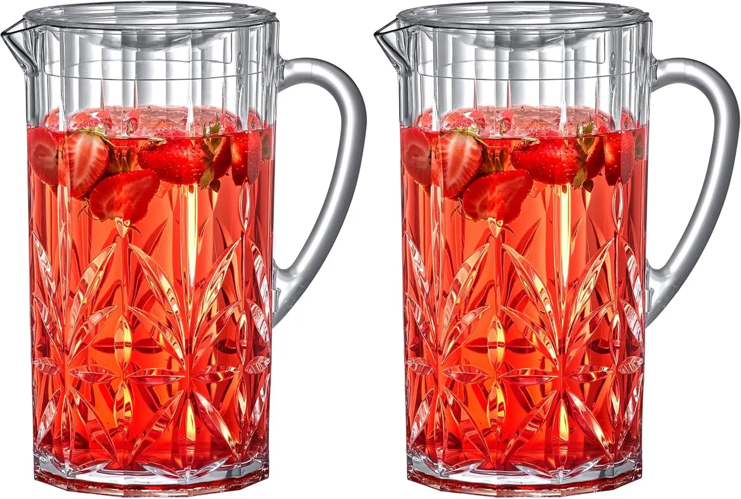 Clear Acrylic Water Pitcher with Lid, 80 oz Plastic Fridge Jug, BPA-Free Shatter-Proof Beverage Container, Perfect for Iced Tea, Sangria, Lemonade, Juice, Milk and More, Pack of 2