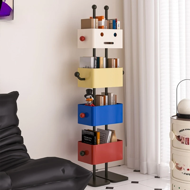 Floor-to-ceiling Children's Bookshelf, Living Room, Household Square Box, Rack, Wrought Iron Drawer, Contrasting Locker