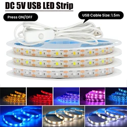 DC 5V pasek Led USB różowy/żółty/biały/ciepły biały/czerwony/niebieski/zielony elastyczne podświetlenie taśma wstążkowa 50CM 1M 2M 4M 5M