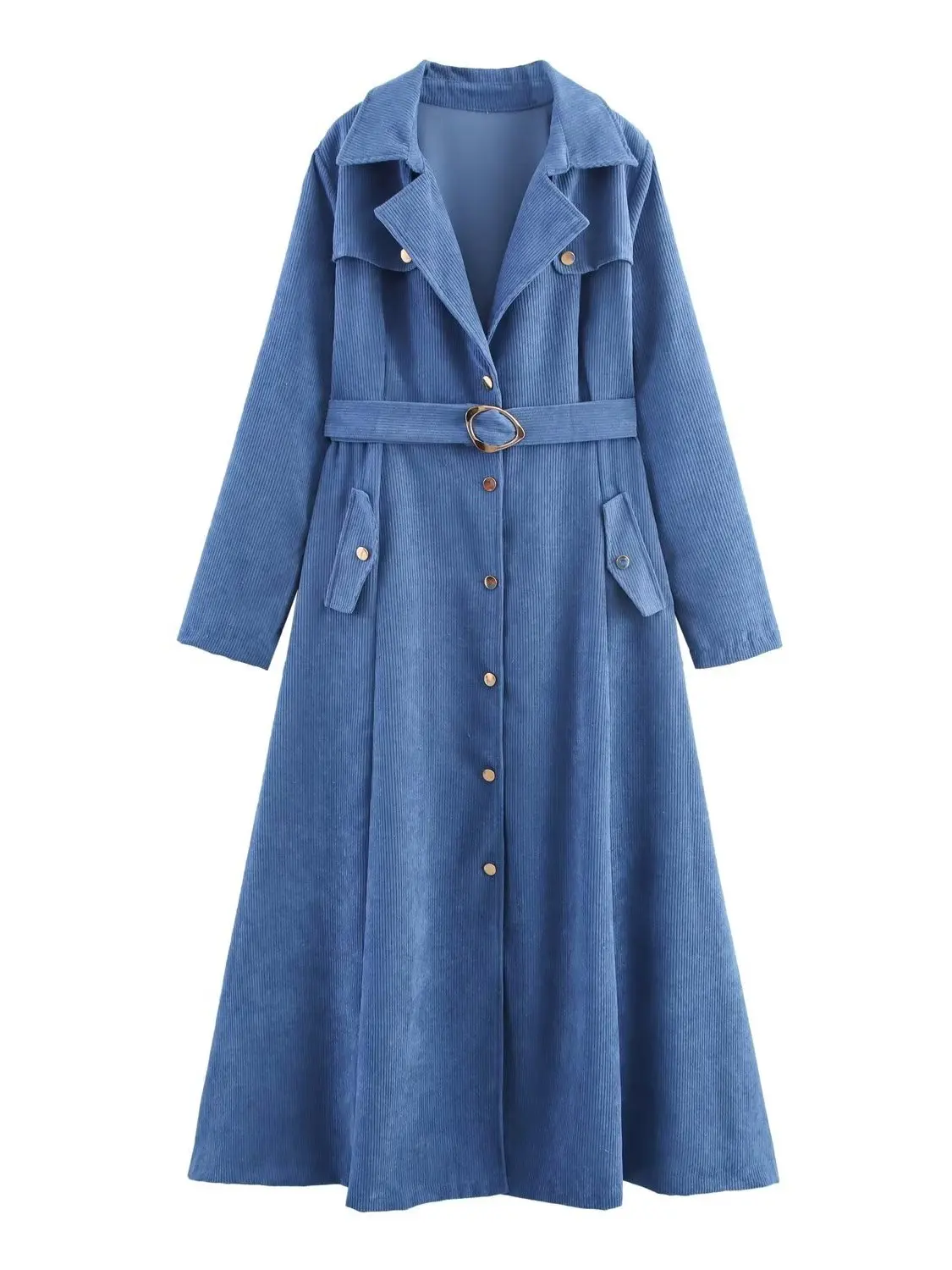 

Fashion All Match Solid Color Coat For Women Corduroy Lapel Long Sleeved Dress Thick European Autumn Commuting Tops