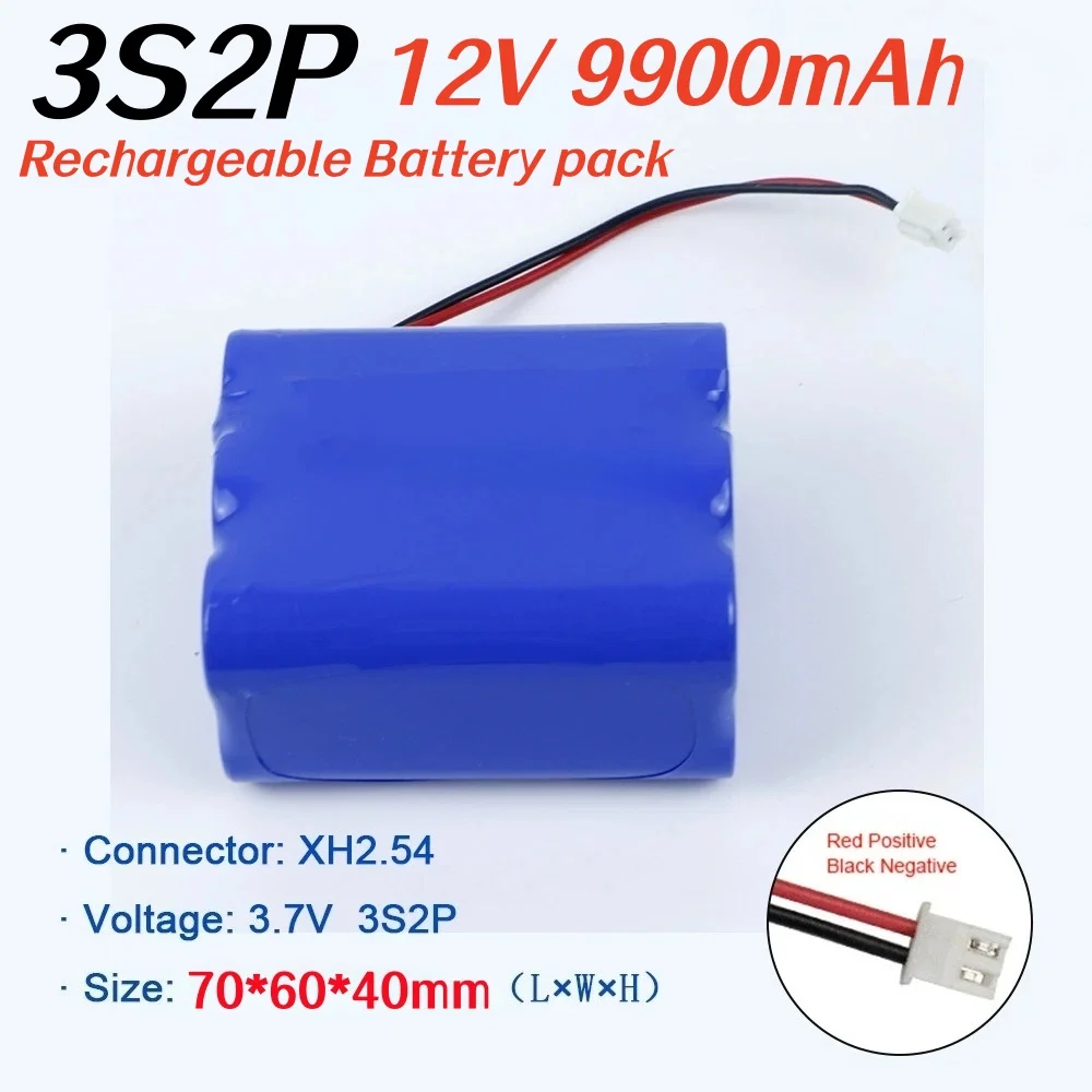 12V 18650 3S2P 9900mAh Battery 12V Rechargeable Lithium Battery Pack W/ BMS Backup Power Supply for CCTV Monitor Bluetooth.