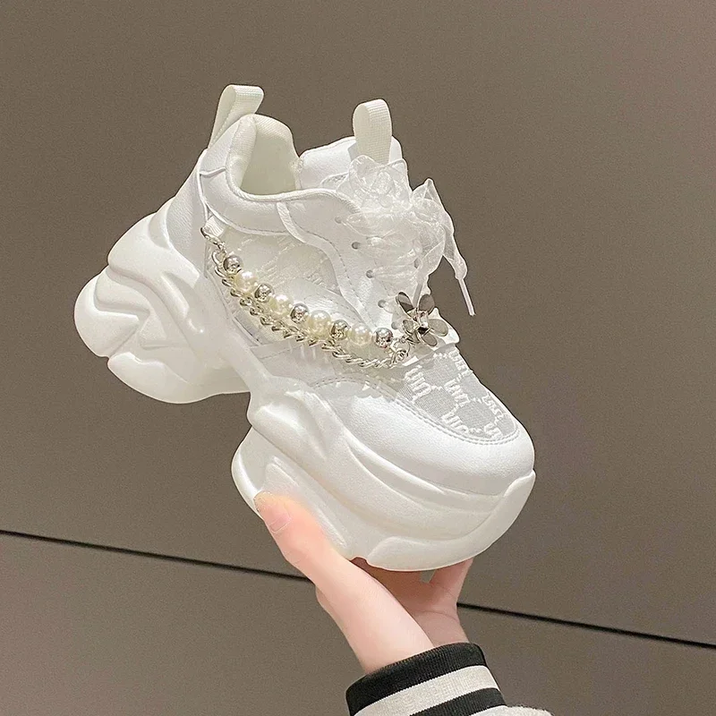 New 2023 Fashion Breathable Platform Sneakers Women\'s Summer 7CM Lace Mesh Outdoor Sports Dad Shoes Woman Zapatillas De Mujer