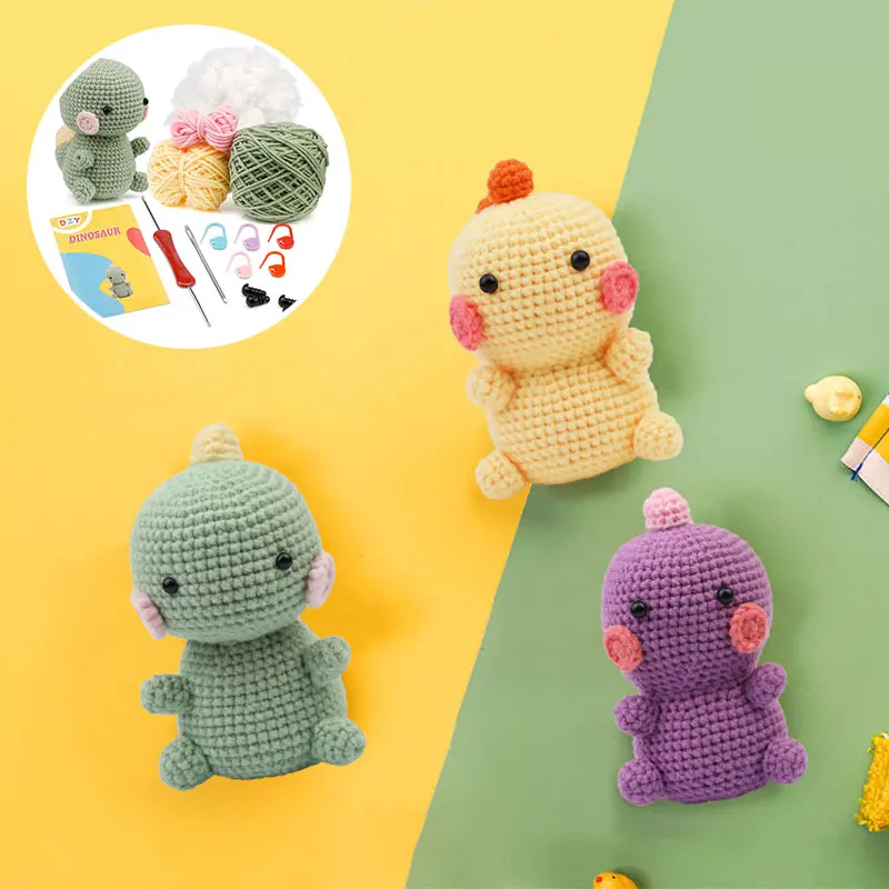 NUBECOM Dinosaur Doll Handwork Crochet Kit DIY Ornament Pendant Hand-knitting Material Package Dolls Making For Beginners Gift