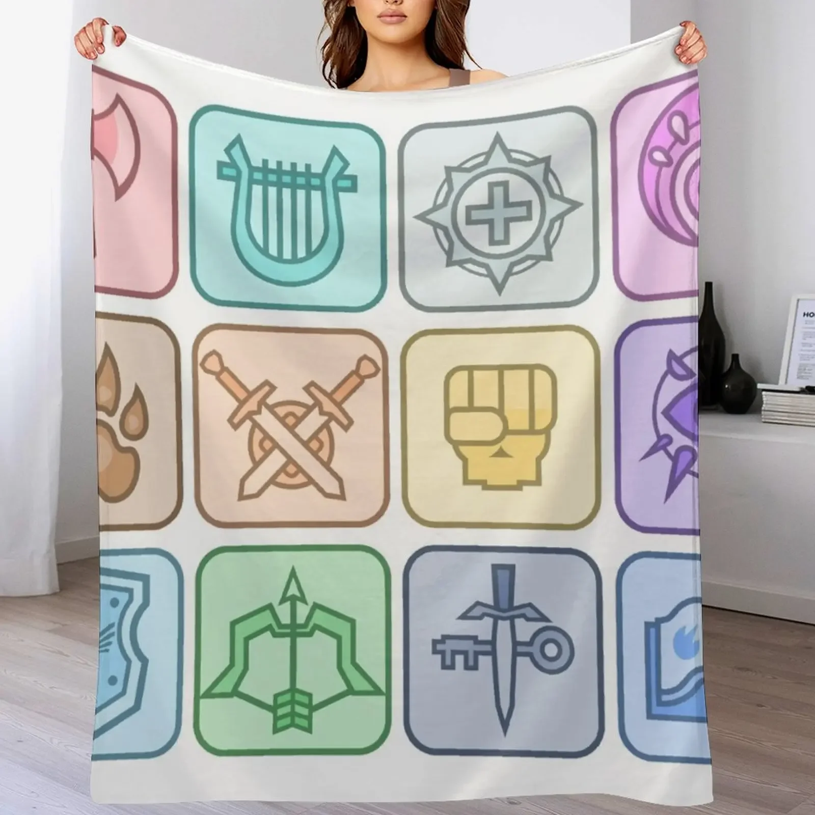 JoCat Crap Guide to DnD Class Icons [Color] Throw Blanket Blankets For Bed Beach Giant Sofa Blankets