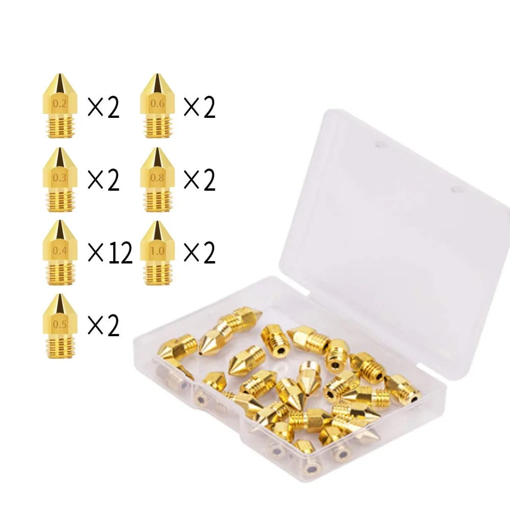 24Pcs Boxed MK8 Extruder Nozzles 3D Printer Nozzle 0.2mm 0.3mm 0.4mm 0.5mm 0.6mm 0.8mm 1.0mm for Makerbot Creality Accessories