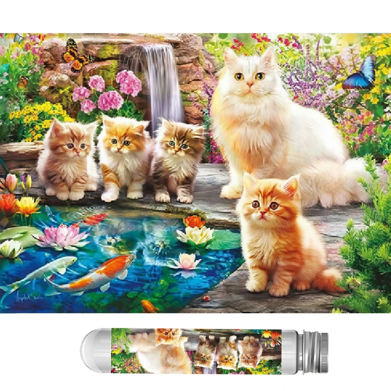 Mini Test Tube Jigsaw Puzzle Cute Kitties Lakeside Difficult Jigsaw Puzzle for Adult Decompression Toys Game Family