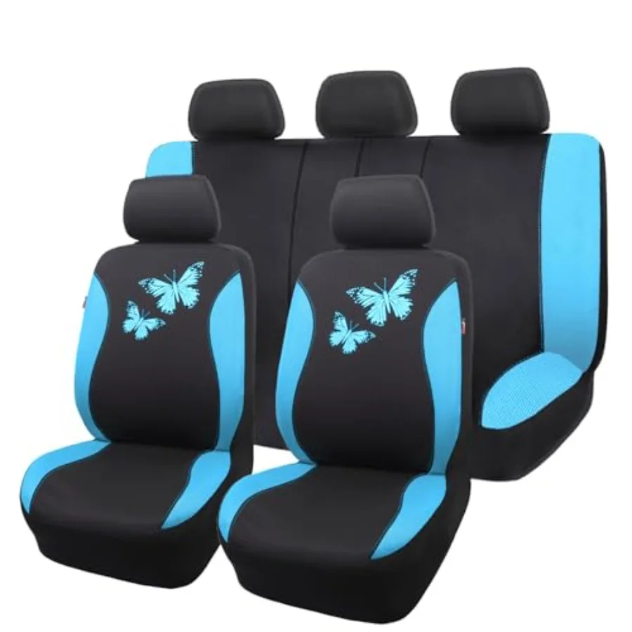 

Butterfly Car Seat Covers Full Set Fashion Universal for Rear Bench Split Design in Mint Blue Colorized