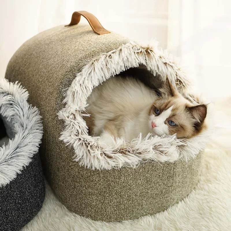 Cat Bed For Indoor Cats, Portable Soft Cat House Machine Washable Pet Beds With Anti-Sip Bottom