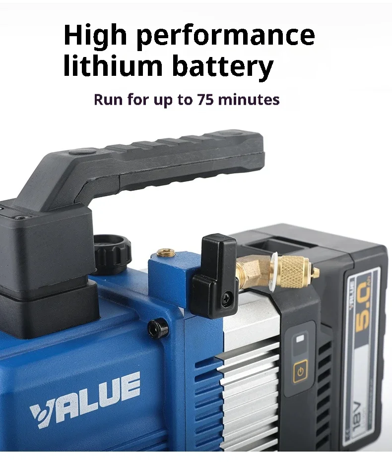 Two-Stage Mini Portable Lithium Battery Vacuum Pump 18V 5Ah for R32 R1234yf Refrigerant 60L/min  2CFM Pump