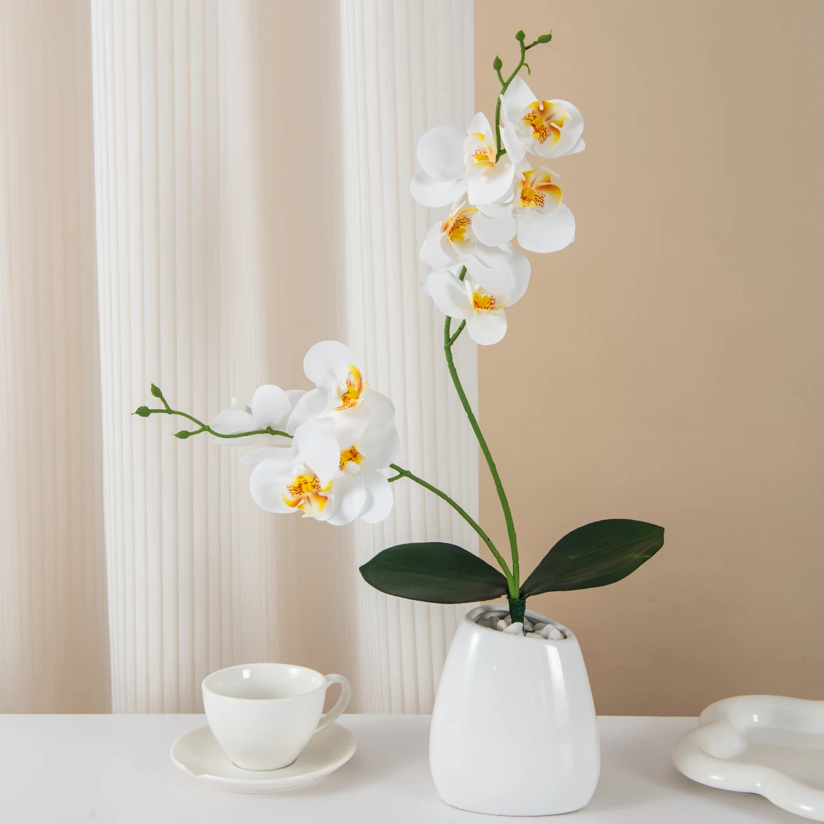 Flores artificiales, 2 orquídeas de mariposa bifurcadas, florero para habitación del hogar, decoración de mesa, boda, patio al aire libre, ramos de novia, regalos de corona DIY