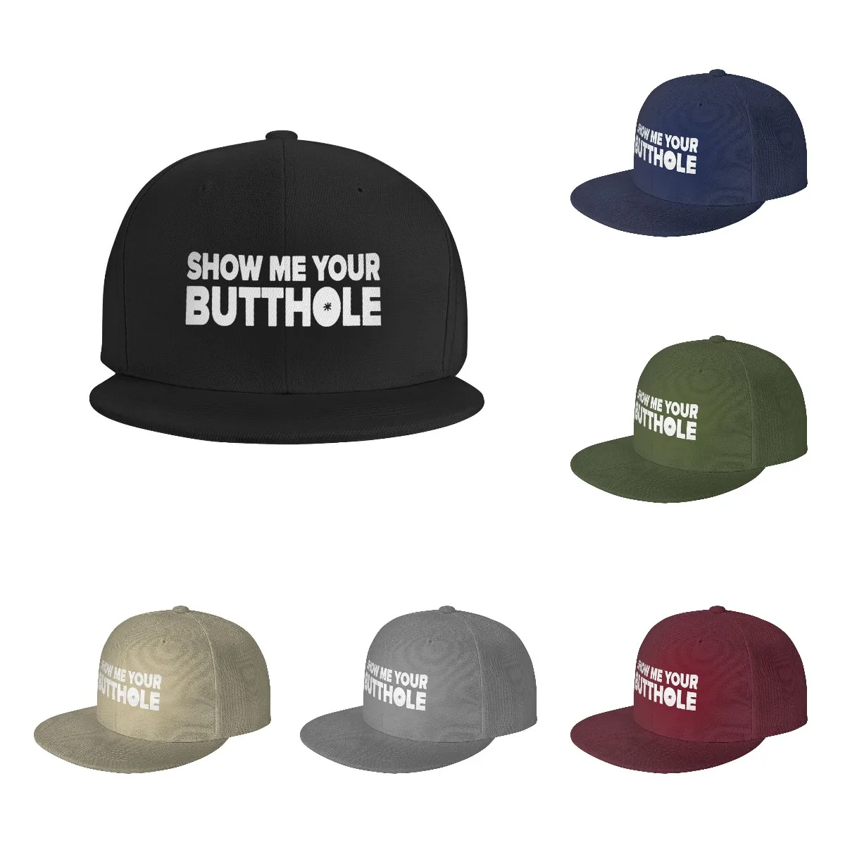 

Show Me Your Butthole Baseball Cap Funny Flat Cowboy Hat Unisex Adult Hiphop Trucker Hats Adjustable Washable Adult Four Seasons